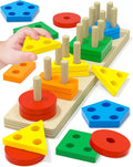 Montessori Toys for 1 2 3 Year Old Boy Girl, Toys for Ages 2-4 Toddlers Kids Baby, 1 2 Year Old Boy Girl Birthday Gifts, Wooden Learning Puzzles Shape Sorter Toys for Toddlers 1-3