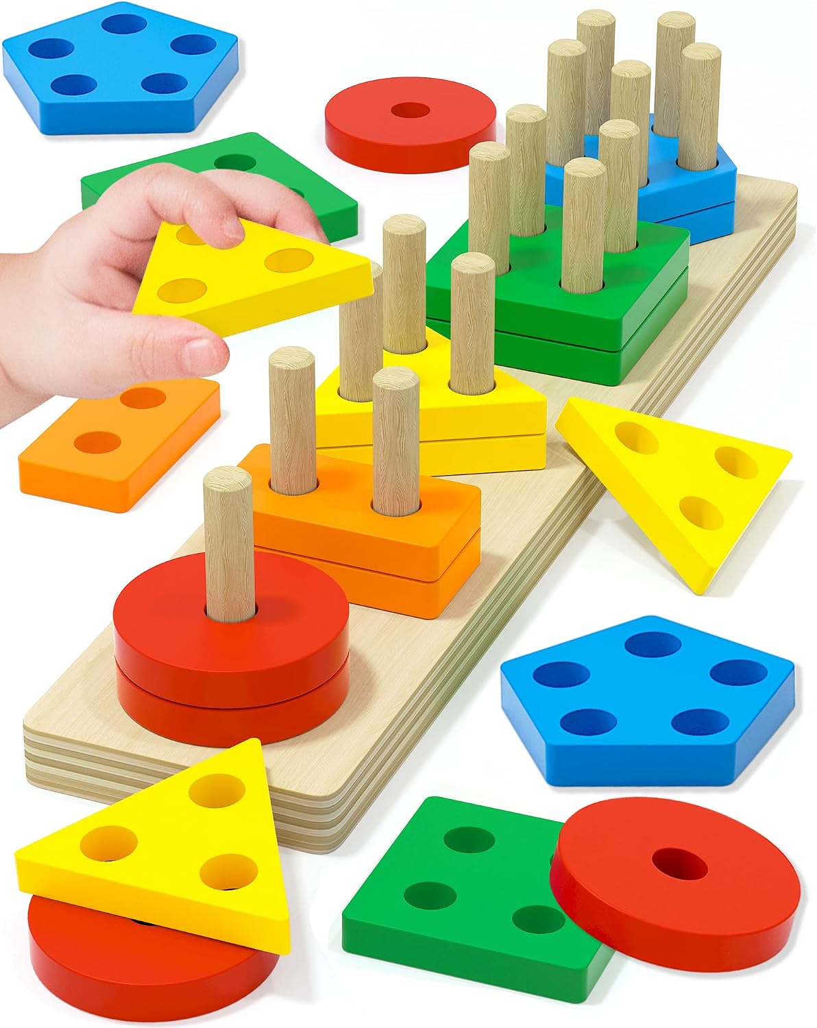 Montessori Toys for 1 2 3 Year Old Boy Girl, Toys for Ages 2-4 Toddlers Kids Baby, 1 2 Year Old Boy Girl Birthday Gifts, Wooden Learning Puzzles Shape Sorter Toys for Toddlers 1-3