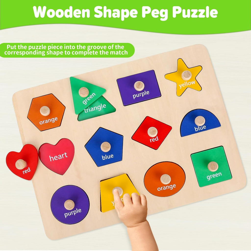 Montessori Toys for Toddlers 1, 2, 3 Year Old, Wooden Shape Learning Puzzles for Baby 12-18-24 Months, Early Educational Toys, Perfect Christmas Birthday Gifts for Boys & Girls Age 1-3
