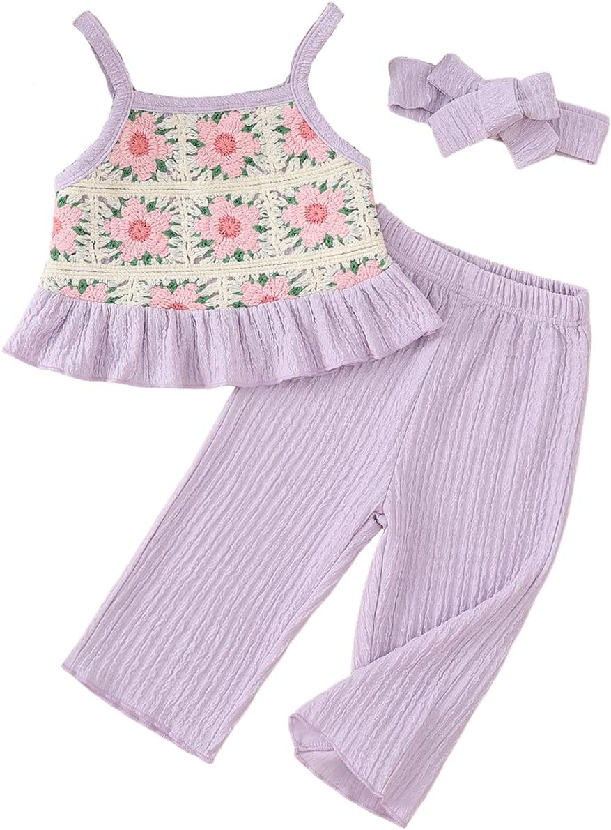 Toddler Baby Girl Summer Clothes Outfits Crocheted Ruffle Camisole Pants Kids Clothing Set