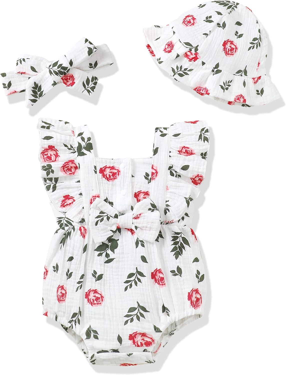 Baby Girl Clothes Infant Summer Romper Cotton Linen Newborn Essentials Photography Preemie Outfits with Hat&Headband