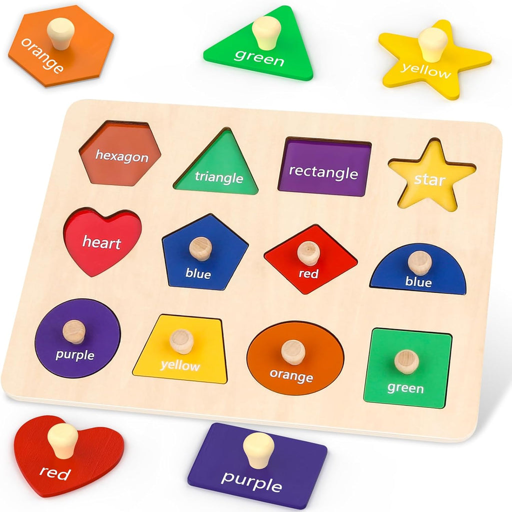 Montessori Toys for Toddlers 1, 2, 3 Year Old, Wooden Shape Learning Puzzles for Baby 12-18-24 Months, Early Educational Toys, Perfect Christmas Birthday Gifts for Boys & Girls Age 1-3