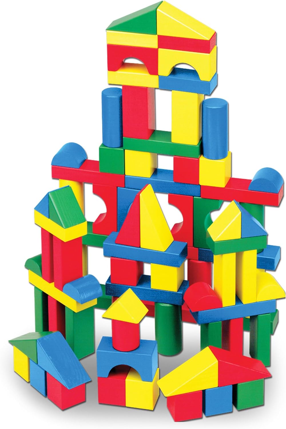 Wooden Building Blocks, 100-Piece Set of Sorting & Stacking Toys in 4 Colors and 9 Shapes, Classic Toddler Toys for Girls & Boys Ages 2+ - FSC Certified