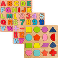 Wooden Puzzles for Toddlers 3-5, Boys & Girls, Montessori Toddler | 3 in 1 Wooden Puzzle, Alphanumeric Graphics Cognitive, for toddlers 3-5 make, natural wood, gift for a birthday