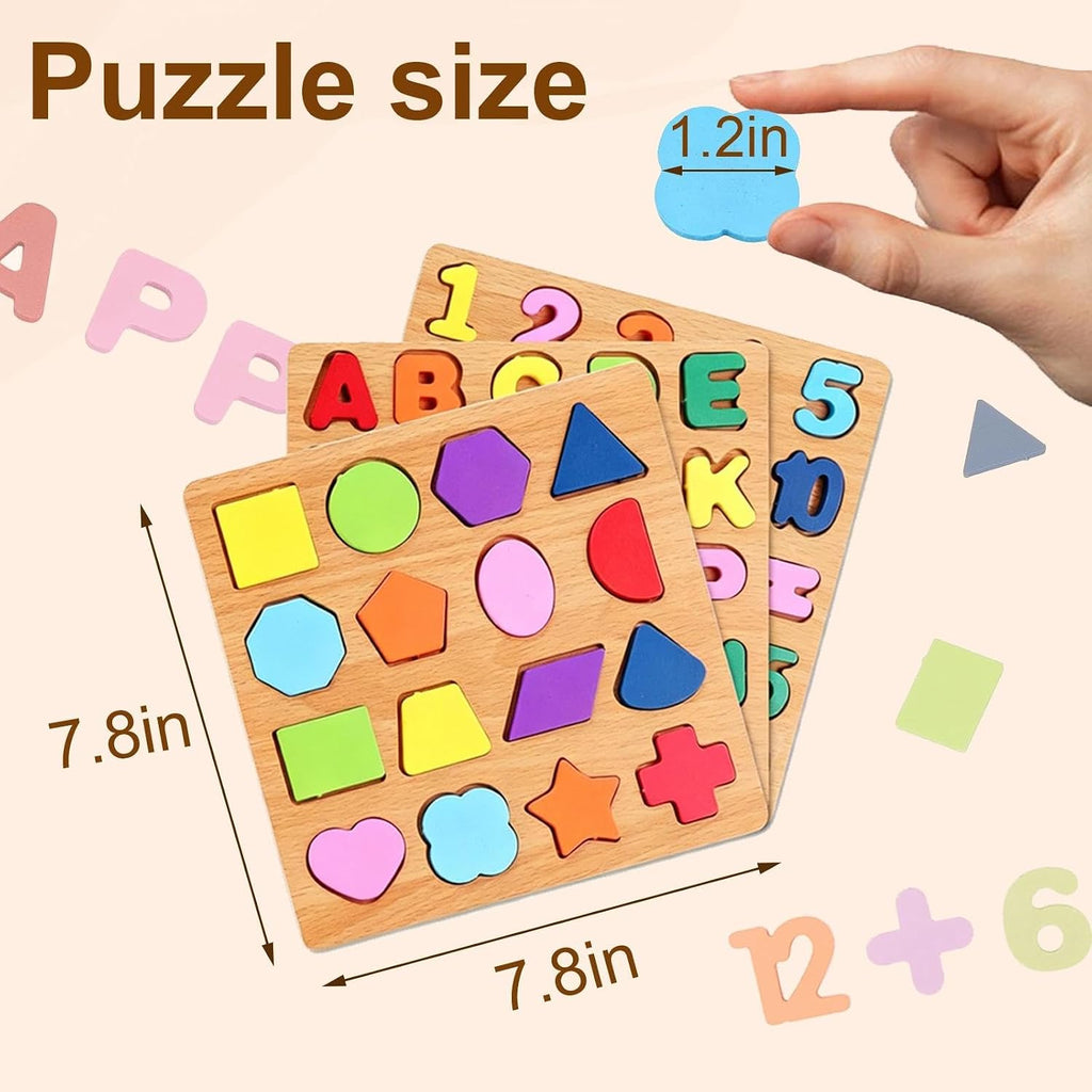 Wooden Puzzles for Toddlers 3-5, Boys & Girls, Montessori Toddler | 3 in 1 Wooden Puzzle, Alphanumeric Graphics Cognitive, for toddlers 3-5 make, natural wood, gift for a birthday