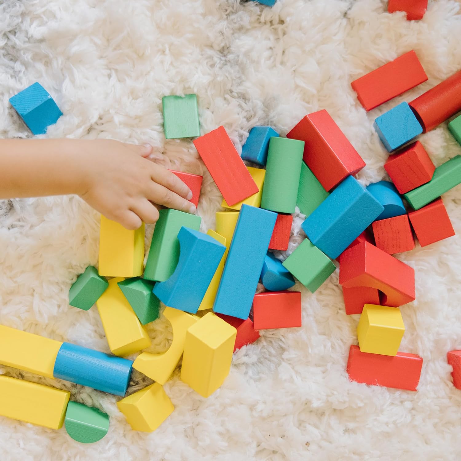 Wooden Building Blocks, 100-Piece Set of Sorting & Stacking Toys in 4 Colors and 9 Shapes, Classic Toddler Toys for Girls & Boys Ages 2+ - FSC Certified