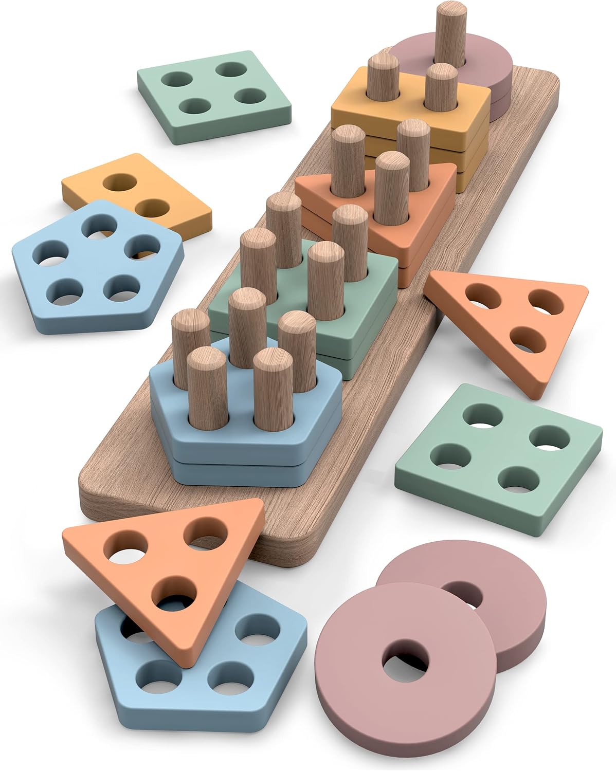 TOYS Montessori Toys for 1+ Year Old – Wooden Shape Sorter & Stacking Puzzle – Toddler Learning, Fine Motor Skills & Developmental Toy for Boys & Girls