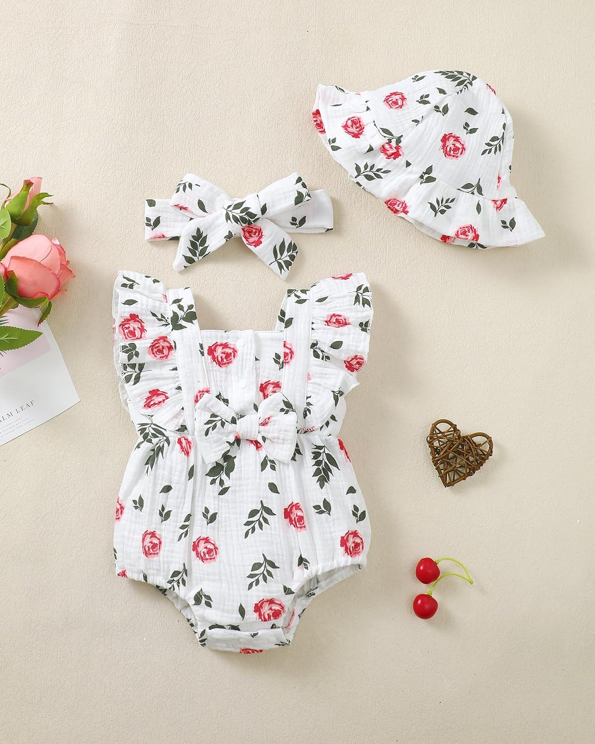 Baby Girl Clothes Infant Summer Romper Cotton Linen Newborn Essentials Photography Preemie Outfits with Hat&Headband